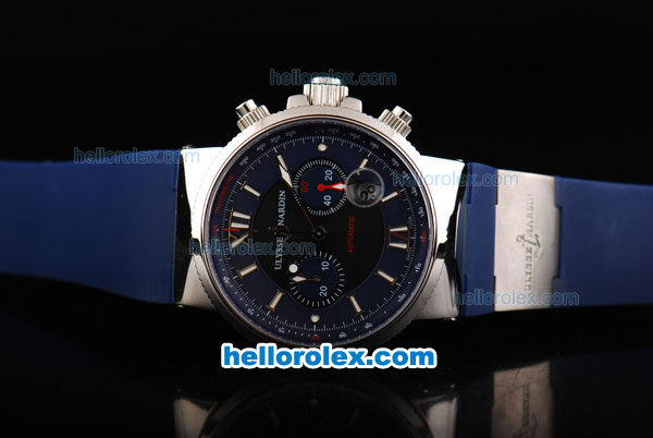 Ulysse Nardin Maxi Marine Swiss Valjoux 7750 Automatic Movement Blue Dial with Blue Rubber Strap - Click Image to Close